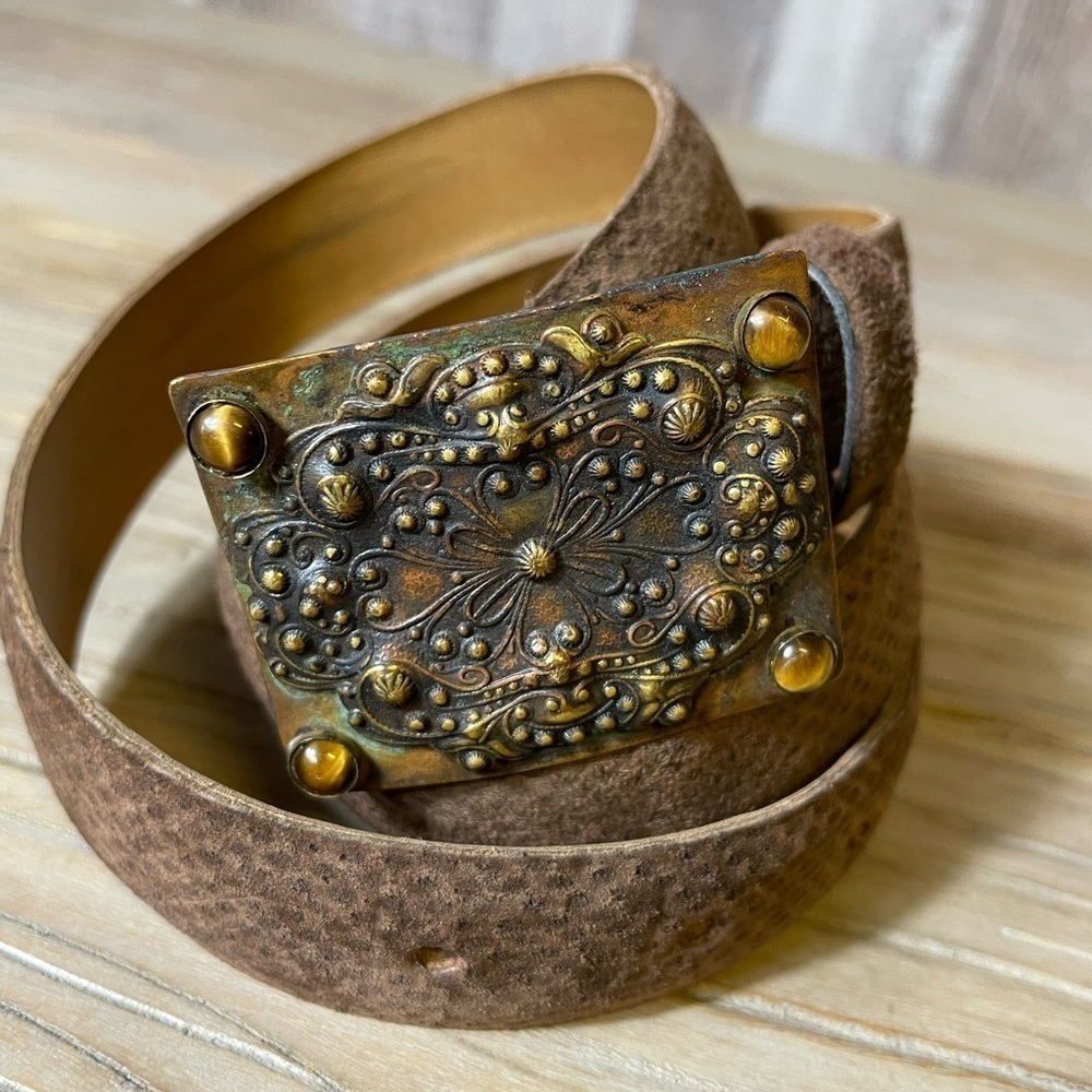 Vintage Elaine Coyne Fine Leather Belt Brass